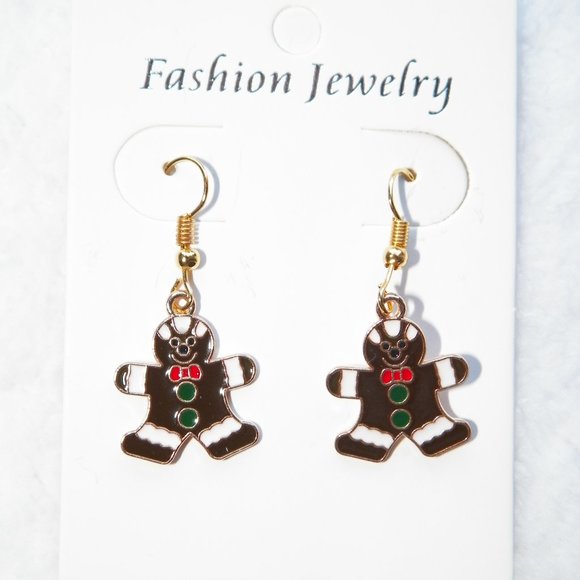 None Jewelry - Gingerbread Man Earrings Drop Dangling